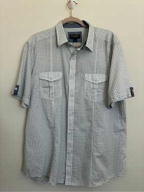 Johnston & Murphy Men's Short-Sleeve Button-Down Shirt - Light Blue Grid xl